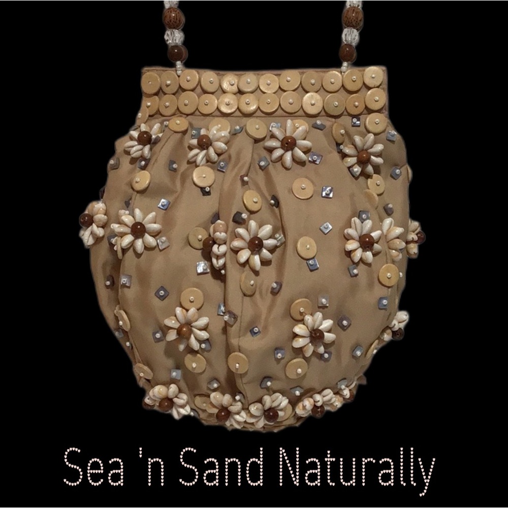 Sun ‘n Sand Naturally Shoulder Bag/Hand Bag, Tan with Shells and Embellishments